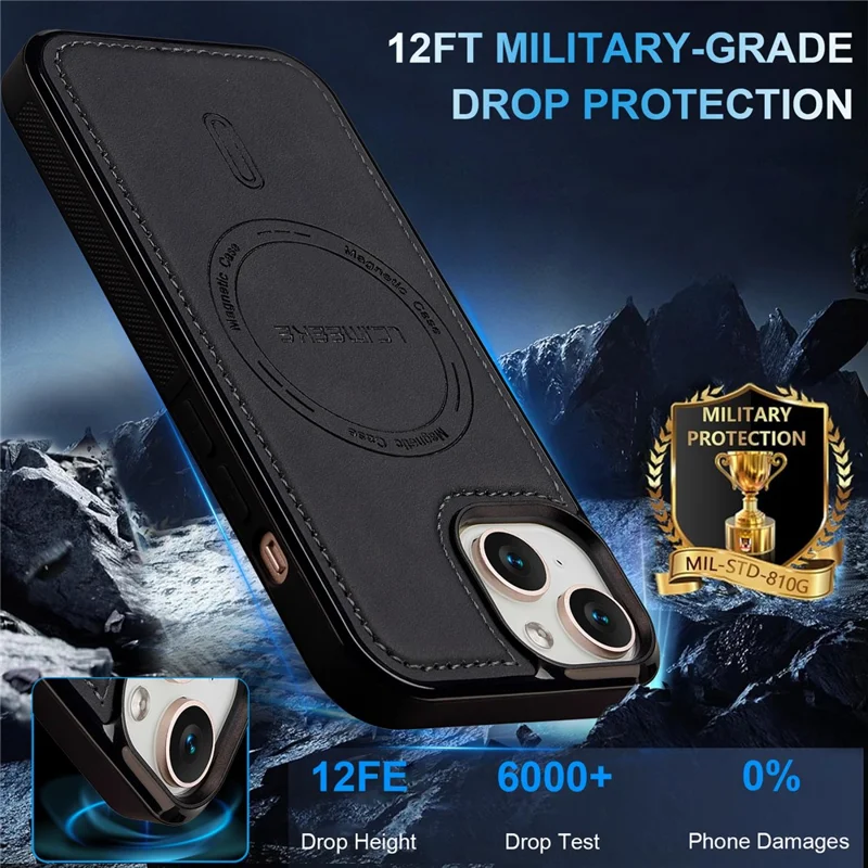 LC.IMEEKE L6 For iPhone 13 mini / 12 mini Case PU Leather Coated PC TPU Phone Cover Compatible with MagSafe - Black
