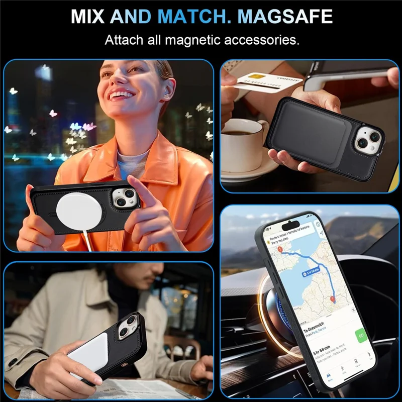 LC.IMEEKE L6 For iPhone 13 mini / 12 mini Case PU Leather Coated PC TPU Phone Cover Compatible with MagSafe - Black