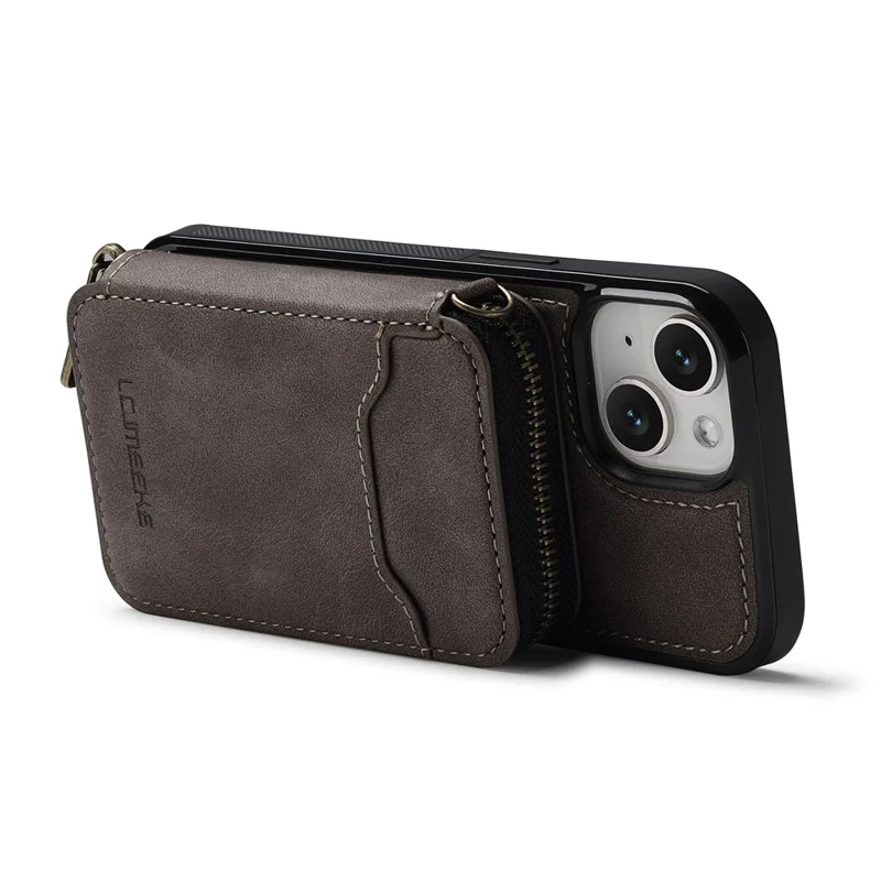 LC.IMEEKE L6 لهاتف iPhone 14 / 13 غطاء مغناطيسي قابل للفصل مع محفظة بسحّاب وغطاء هاتف مطلي بالجلد PC + TPU - كحلي