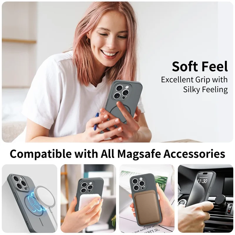 For iPhone 15 Pro Magnetic Case PC + TPU Phone Cover with Tempered Glass Screen Film - Dark Grey