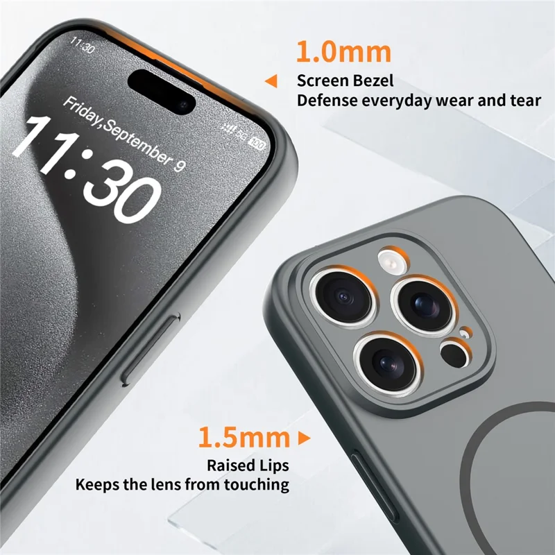 For iPhone 15 Pro Magnetic Case PC + TPU Phone Cover with Tempered Glass Screen Film - Dark Grey