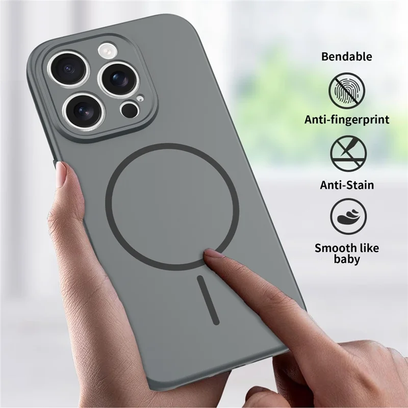 For iPhone 15 Pro Magnetic Case PC + TPU Phone Cover with Tempered Glass Screen Film - Dark Grey