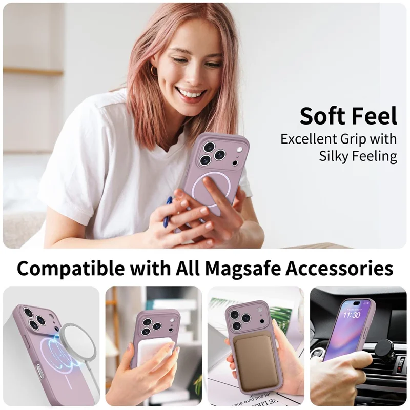 For iPhone 17 Pro Magnetic Case PC + TPU Phone Cover with Tempered Glass Screen Film - Purple