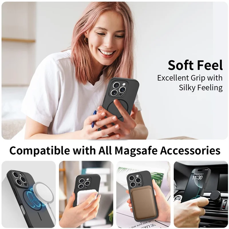 For iPhone 16 Pro Magnetic Case PC + TPU Phone Cover with Tempered Glass Screen Film - Black