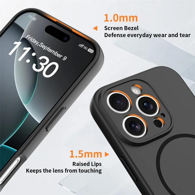 For iPhone 16 Pro Magnetic Case PC + TPU Phone Cover with Tempered Glass Screen Film - Black