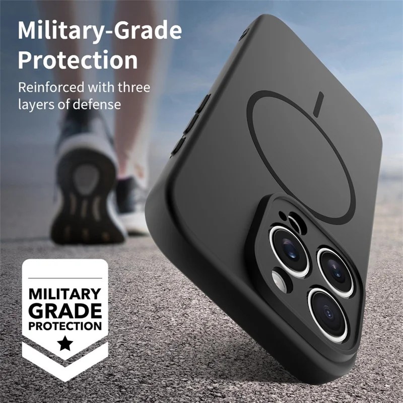 For iPhone 16 Pro Magnetic Case PC + TPU Phone Cover with Tempered Glass Screen Film - Black