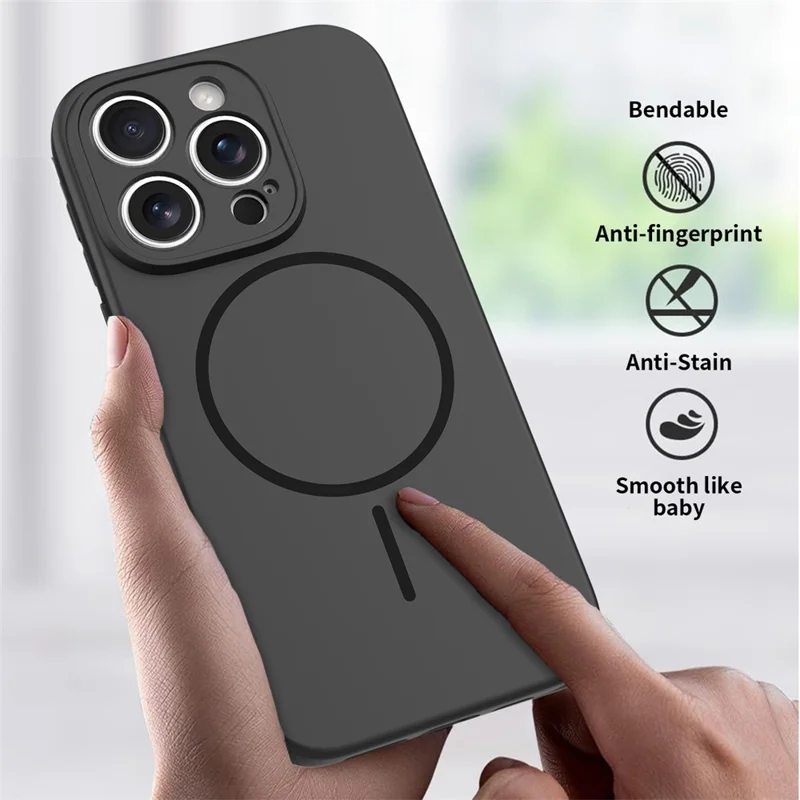 For iPhone 16 Pro Magnetic Case PC + TPU Phone Cover with Tempered Glass Screen Film - Black