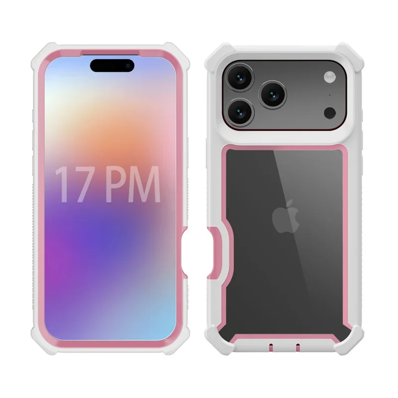 For iPhone 17 Pro Max Case Reinforced Corner Design TPU + PC Shockproof Phone Cover - White  /  Pink