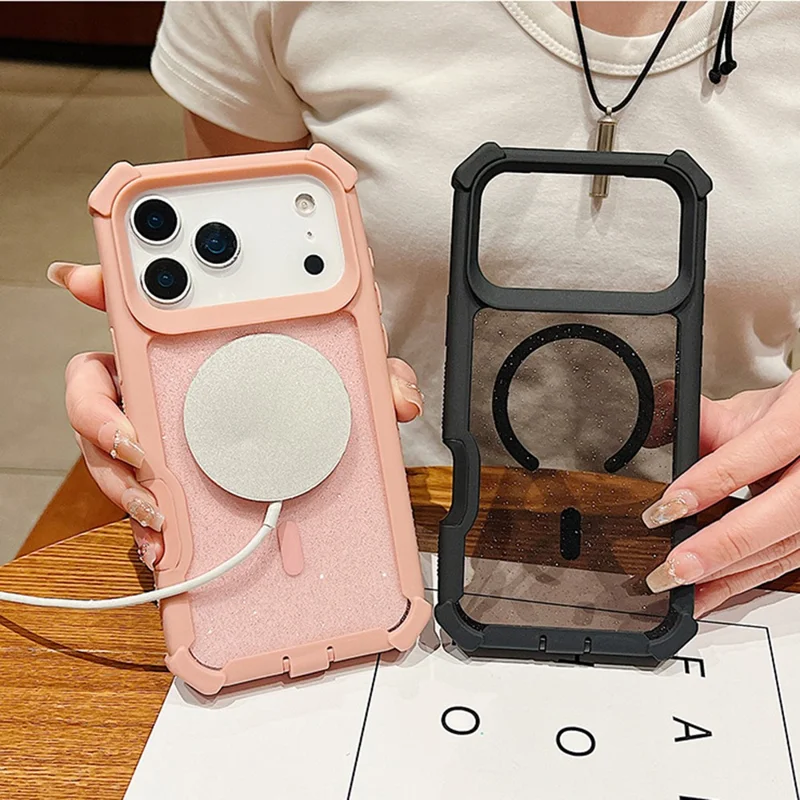 For iPhone 17 Pro Max Case Compatible with MagSafe Thickened TPU + PC Glitter Phone Cover - Rose