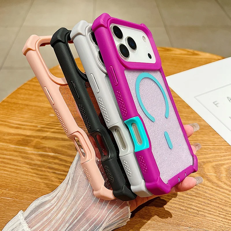 For iPhone 17 Pro Max Case Compatible with MagSafe Thickened TPU + PC Glitter Phone Cover - Rose