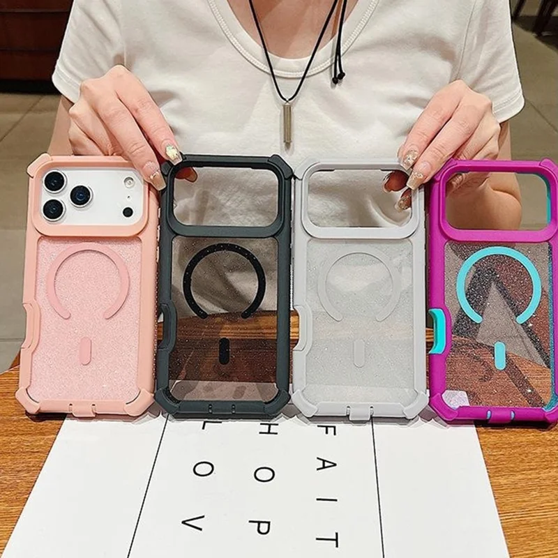 For iPhone 17 Pro Max Case Compatible with MagSafe Thickened TPU + PC Glitter Phone Cover - Rose