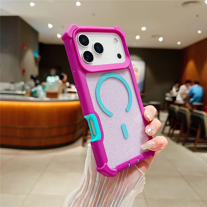 For iPhone 17 Pro Case Compatible with MagSafe Thickened TPU + PC Glitter Phone Cover - Rose