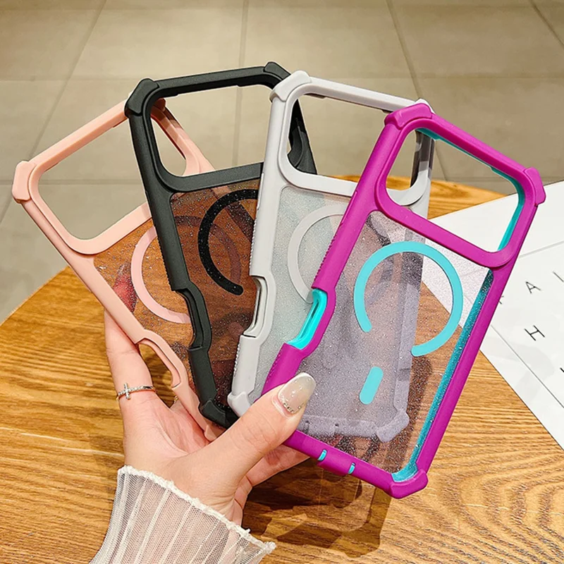 For iPhone 17 Pro Case Compatible with MagSafe Thickened TPU + PC Glitter Phone Cover - Rose