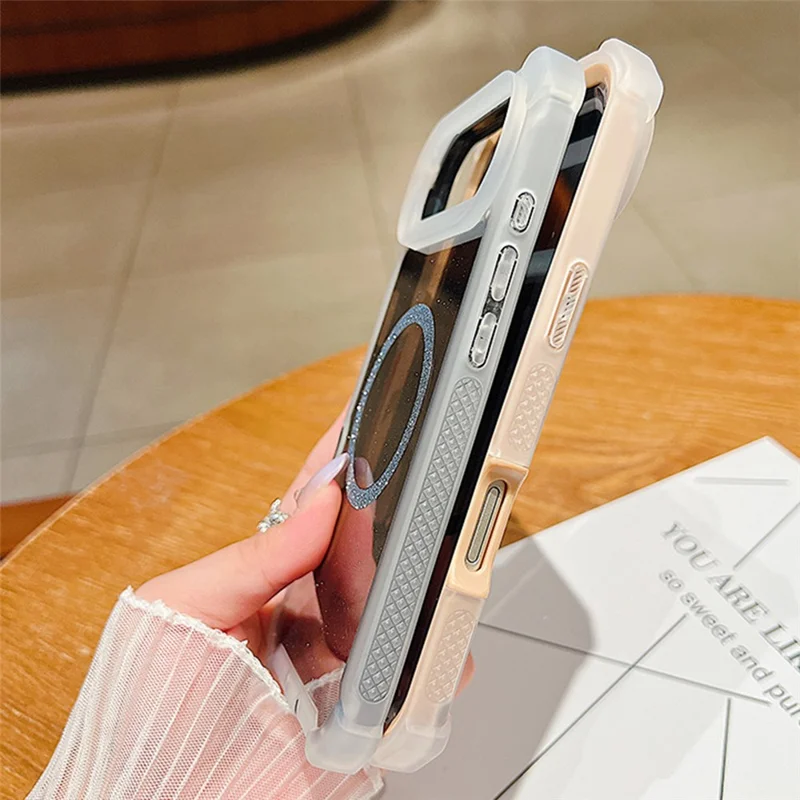 iPhone 17 Pro-hoesje, compatibel met MagSafe, versterkte hoeken, TPU + PC, transparant hoesje met glitter - transparant roze