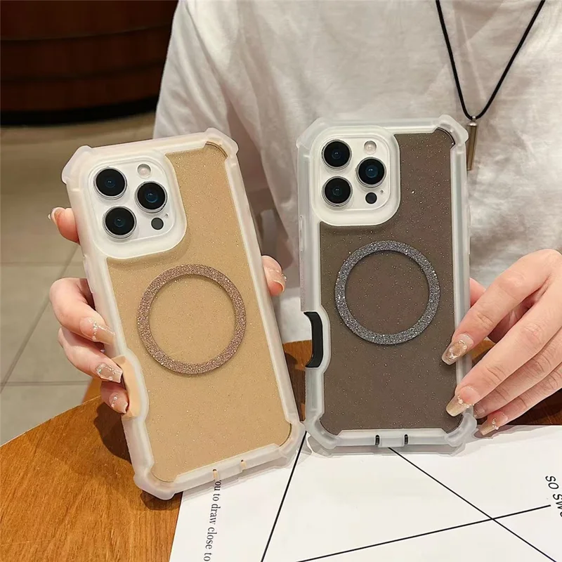 For iPhone 16 Pro Max Case Compatible with MagSafe Reinforced Corner TPU + PC Transparent Glitter Phone Cover - Transparent Pink