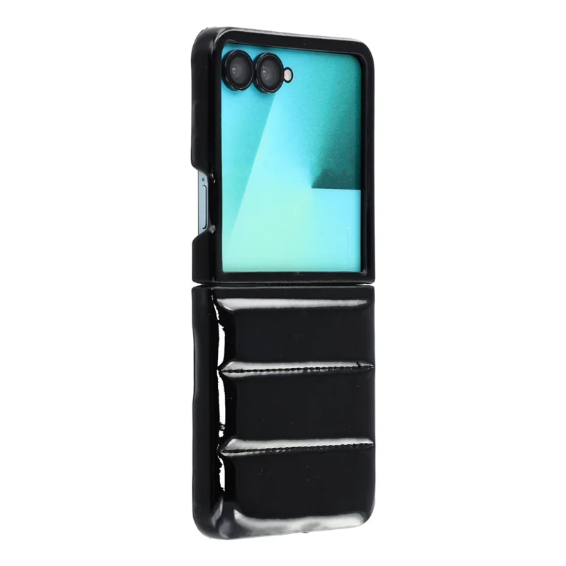 For Samsung Galaxy Z Flip7 5G Case Down Jacket PU Leather + PC Shockproof Phone Cover - Black