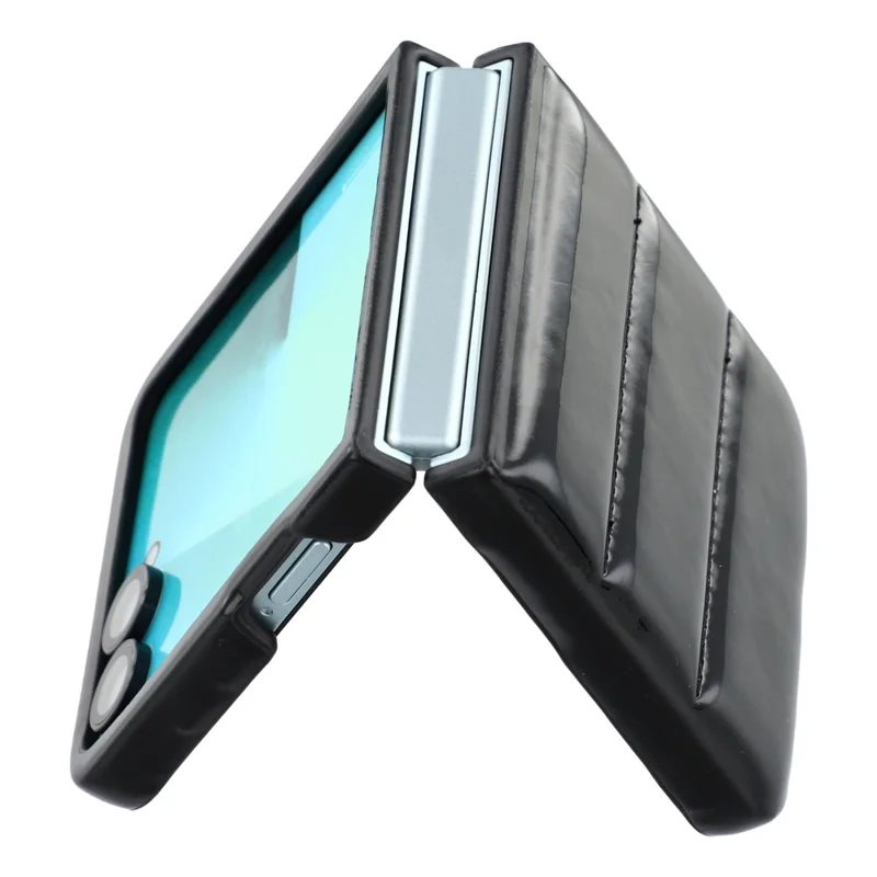 For Samsung Galaxy Z Flip7 5G Case Down Jacket PU Leather + PC Shockproof Phone Cover - Black