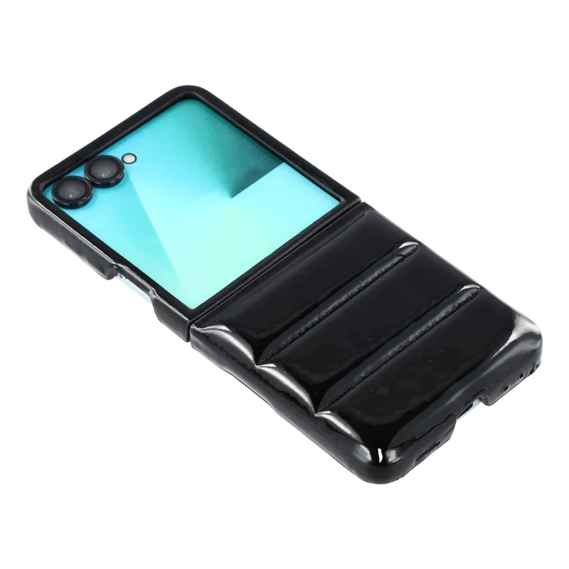 For Samsung Galaxy Z Flip7 5G Case Down Jacket PU Leather + PC Shockproof Phone Cover - Black