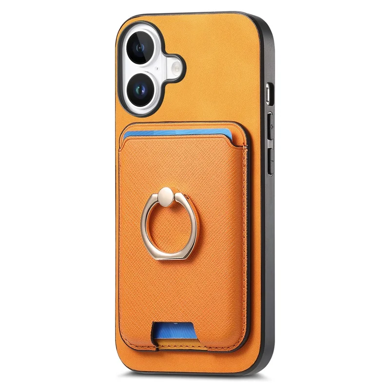 For iPhone 17 Magnetic Case Detachable Card Bag Leather Back Cover with Kickstand - Orange