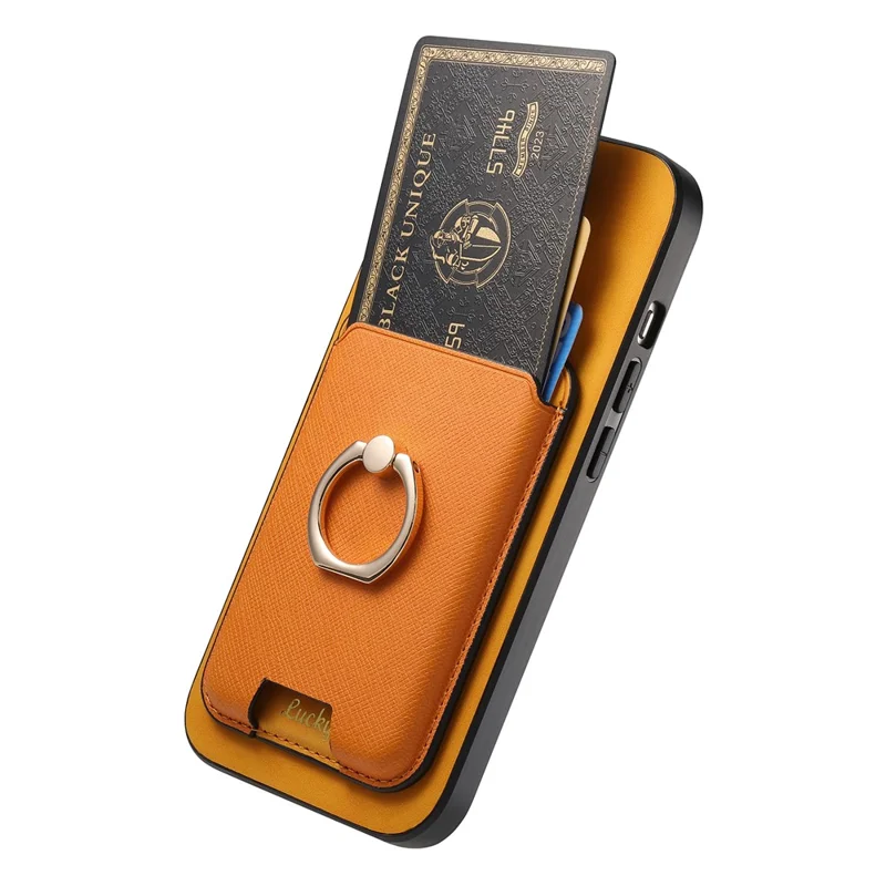 For iPhone 17 Magnetic Case Detachable Card Bag Leather Back Cover with Kickstand - Orange