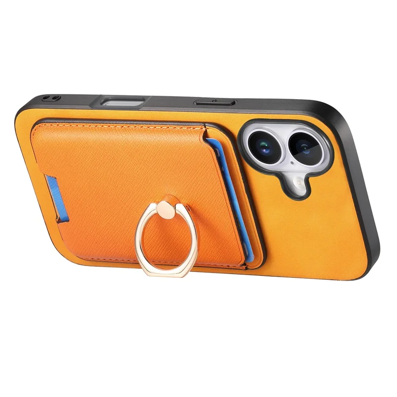 For iPhone 17 Magnetic Case Detachable Card Bag Leather Back Cover with Kickstand - Orange