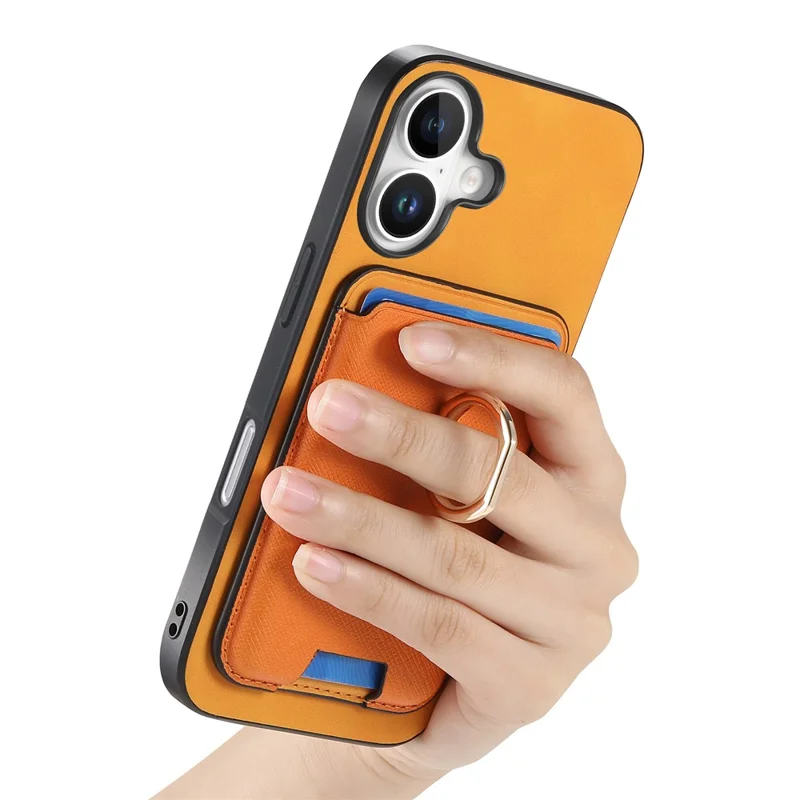 For iPhone 17 Magnetic Case Detachable Card Bag Leather Back Cover with Kickstand - Orange