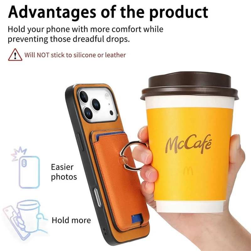 Voor iPhone 17 Pro Max Magnetische Hoesje Afbreekbare Cardholder Leren Achterkant met Standaard - Oranje