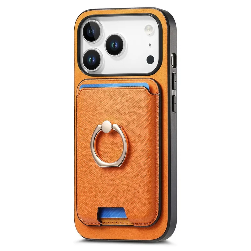 Voor iPhone 17 Pro Max Magnetische Hoesje Afbreekbare Cardholder Leren Achterkant met Standaard - Oranje