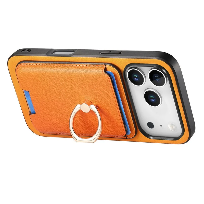 Voor iPhone 17 Pro Max Magnetische Hoesje Afbreekbare Cardholder Leren Achterkant met Standaard - Oranje