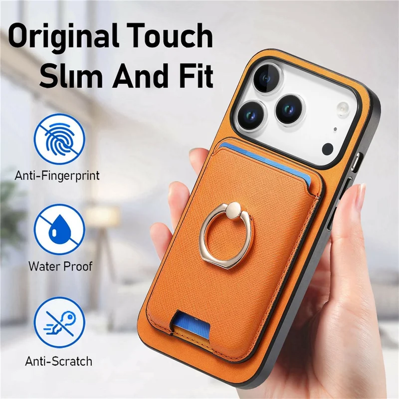 Voor iPhone 17 Pro Max Magnetische Hoesje Afbreekbare Cardholder Leren Achterkant met Standaard - Oranje