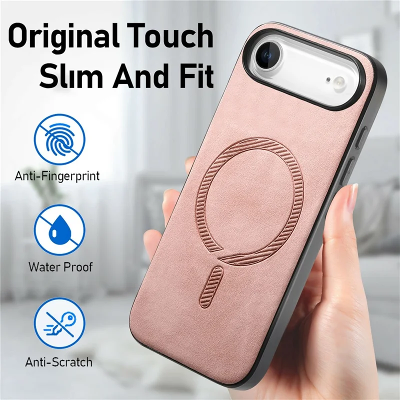 For iPhone Air Leather Back Case Compatible with MagSafe Skin-touch Phone Cover - Pink