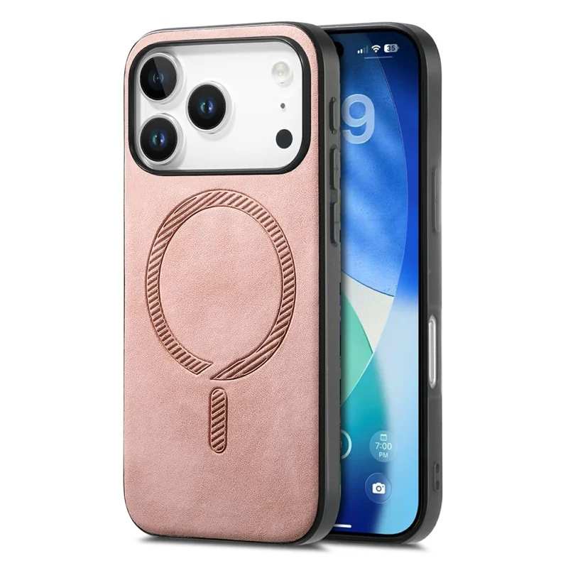 For iPhone 17 Pro Leather Back Case Compatible with MagSafe Skin-touch Phone Cover - Pink