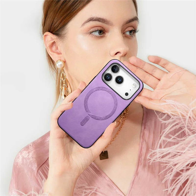 For iPhone 17 Pro Leather Back Case Compatible with MagSafe Skin-touch Phone Cover - Pink