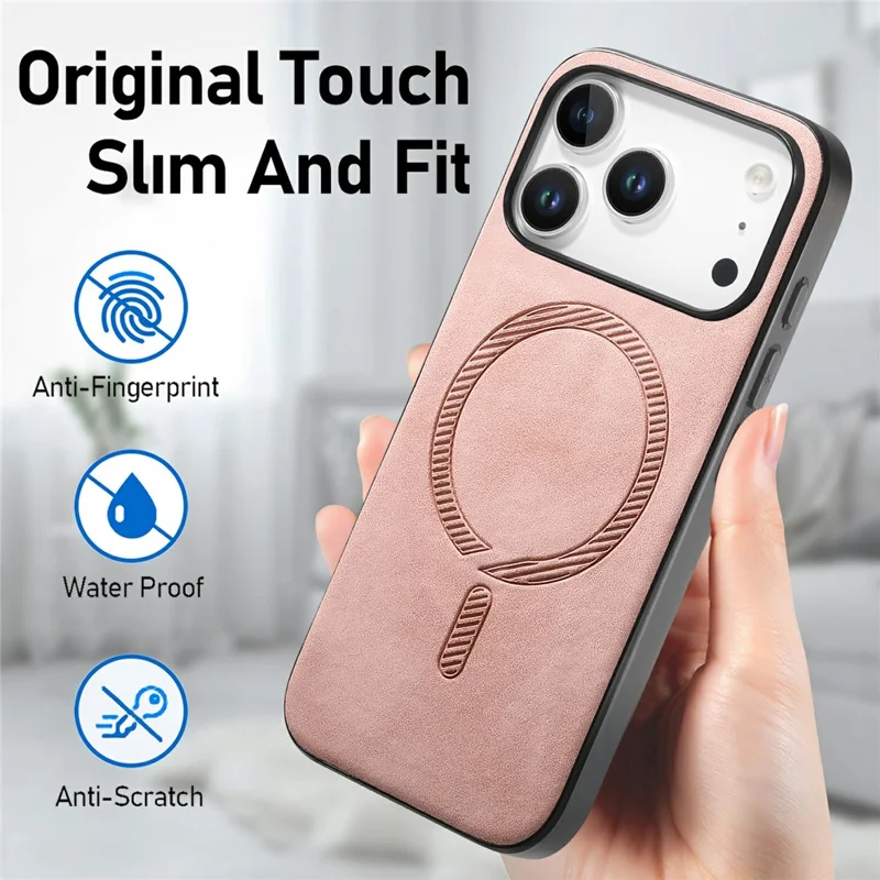 For iPhone 17 Pro Leather Back Case Compatible with MagSafe Skin-touch Phone Cover - Pink