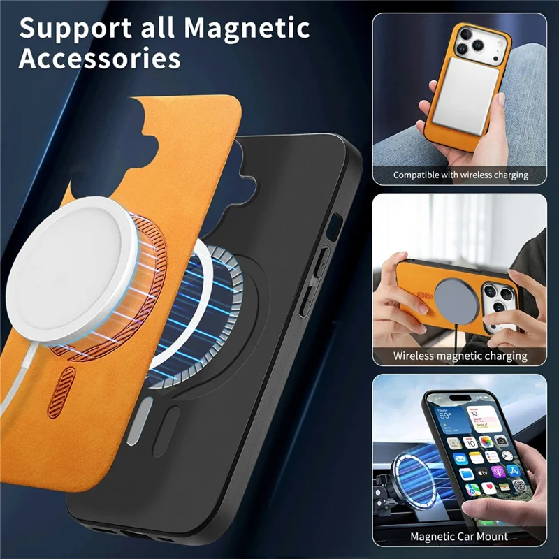 For iPhone 17 Pro Leather Back Case Compatible with MagSafe Skin-touch Phone Cover - Pink