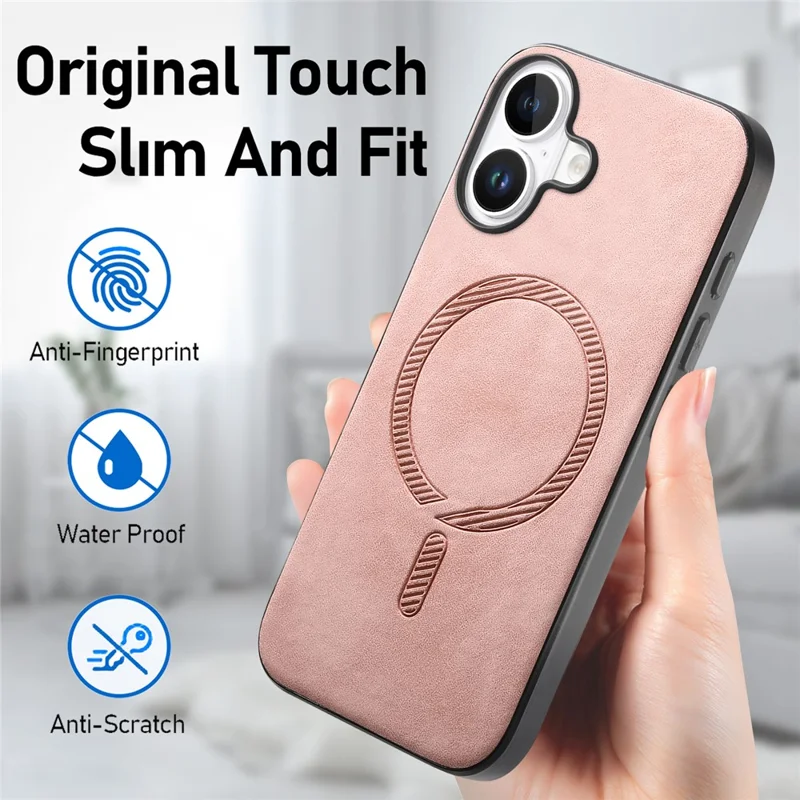 For iPhone 17 Leather Back Case Compatible with MagSafe Skin-touch Phone Cover - Pink