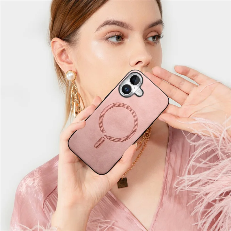 For iPhone 17 Leather Back Case Compatible with MagSafe Skin-touch Phone Cover - Pink