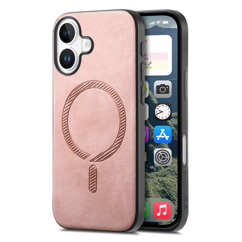 For iPhone 17 Leather Back Case Compatible with MagSafe Skin-touch Phone Cover - Pink
