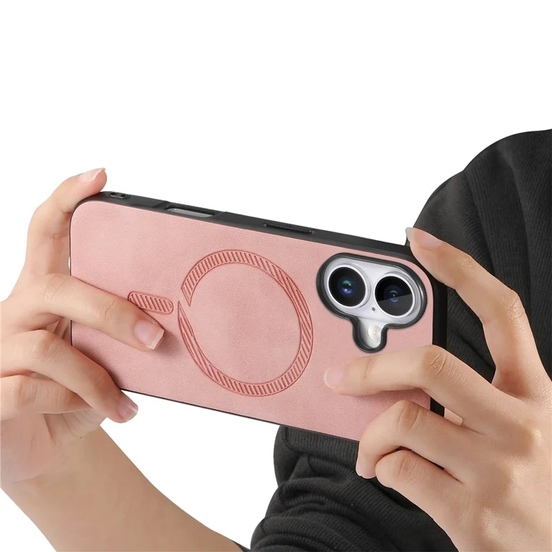 For iPhone 17 Leather Back Case Compatible with MagSafe Skin-touch Phone Cover - Pink