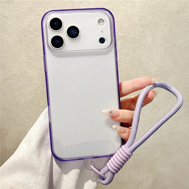 For iPhone 18 Pro / 17 Pro Case 3 in 1 Clear Shockproof TPU PC Phone Back Cover with Wrist Strap - Purple