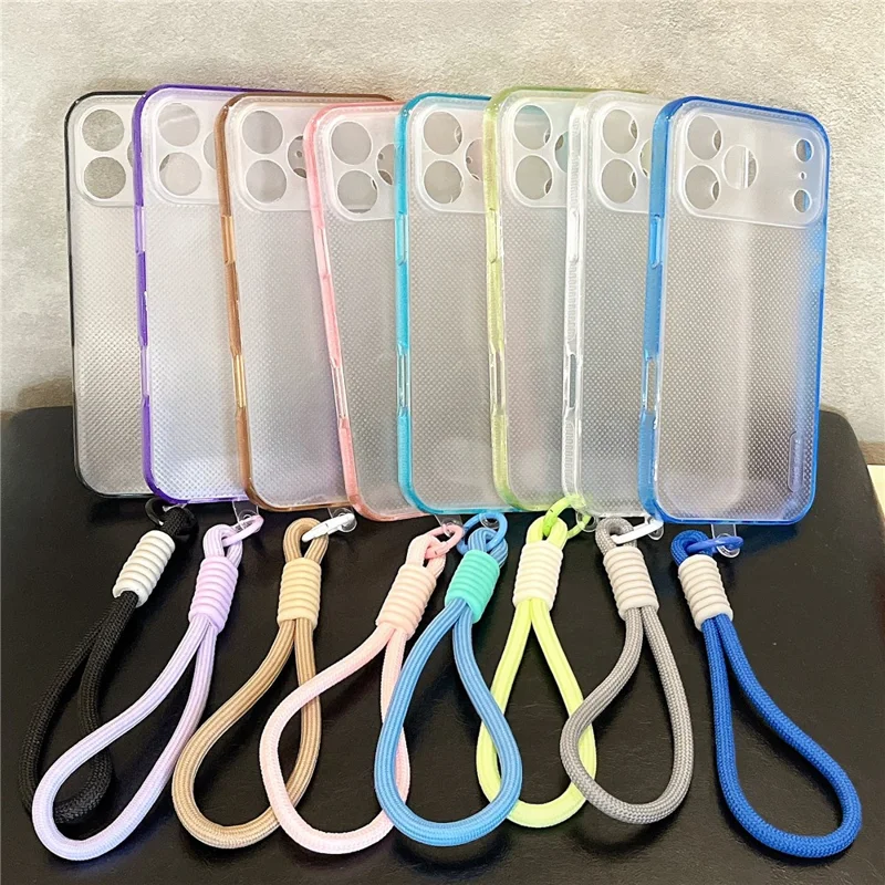 For iPhone 18 Pro / 17 Pro Case 3 in 1 Clear Shockproof TPU PC Phone Back Cover with Wrist Strap - Purple