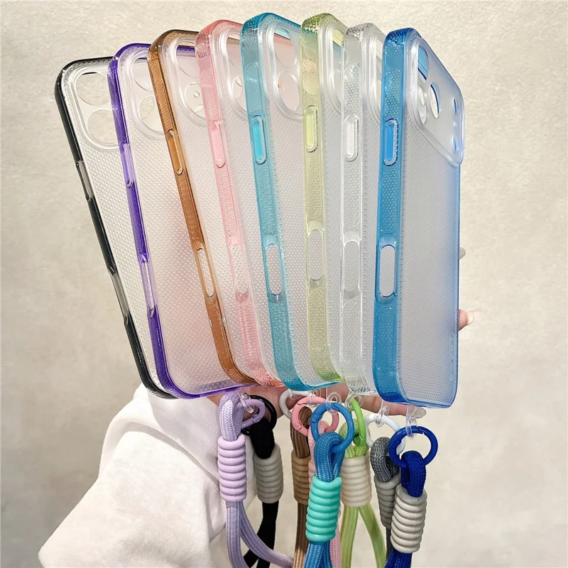 For iPhone 18 Pro / 17 Pro Case 3 in 1 Clear Shockproof TPU PC Phone Back Cover with Wrist Strap - Purple