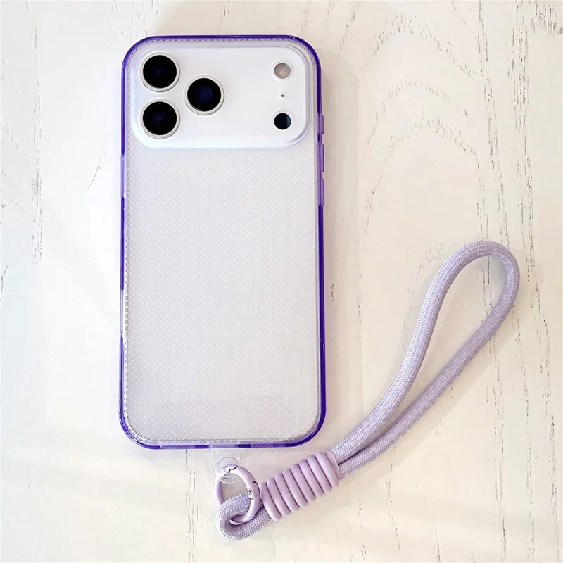 For iPhone 18 Pro / 17 Pro Case 3 in 1 Clear Shockproof TPU PC Phone Back Cover with Wrist Strap - Purple