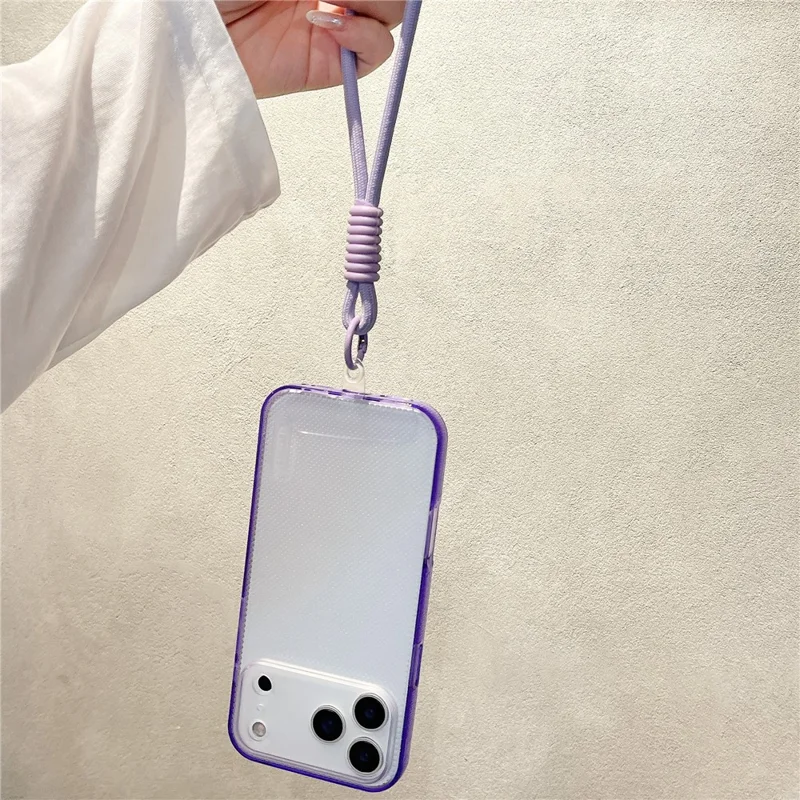 For iPhone 18 Pro / 17 Pro Case 3 in 1 Clear Shockproof TPU PC Phone Back Cover with Wrist Strap - Purple