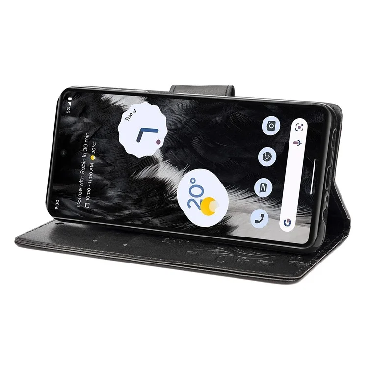 Para Google Pixel 7 5G Imprinting Flower Butterflies Phone Cover PU Leather Anti-scratch Wallet Stand Case - Negro