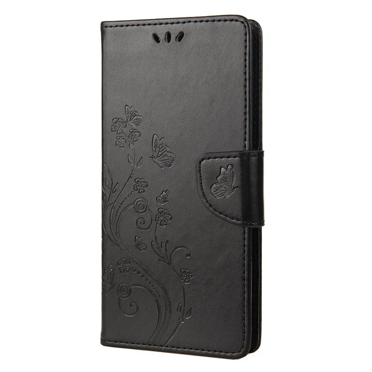Para Google Pixel 7 5G Imprinting Flower Butterflies Phone Cover PU Leather Anti-scratch Wallet Stand Case - Negro