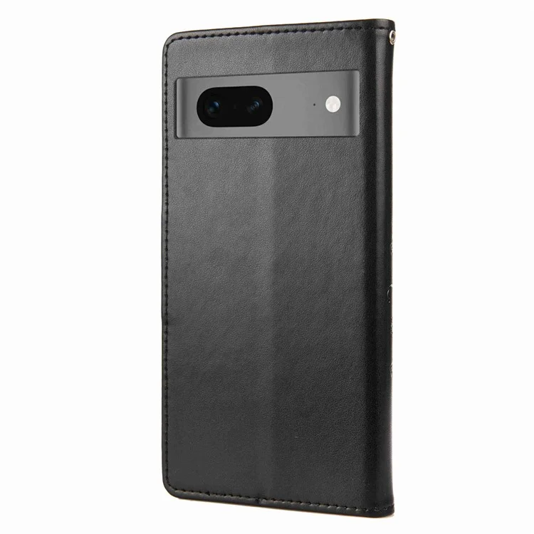 Para Google Pixel 7 5G Imprinting Flower Butterflies Phone Cover PU Leather Anti-scratch Wallet Stand Case - Negro