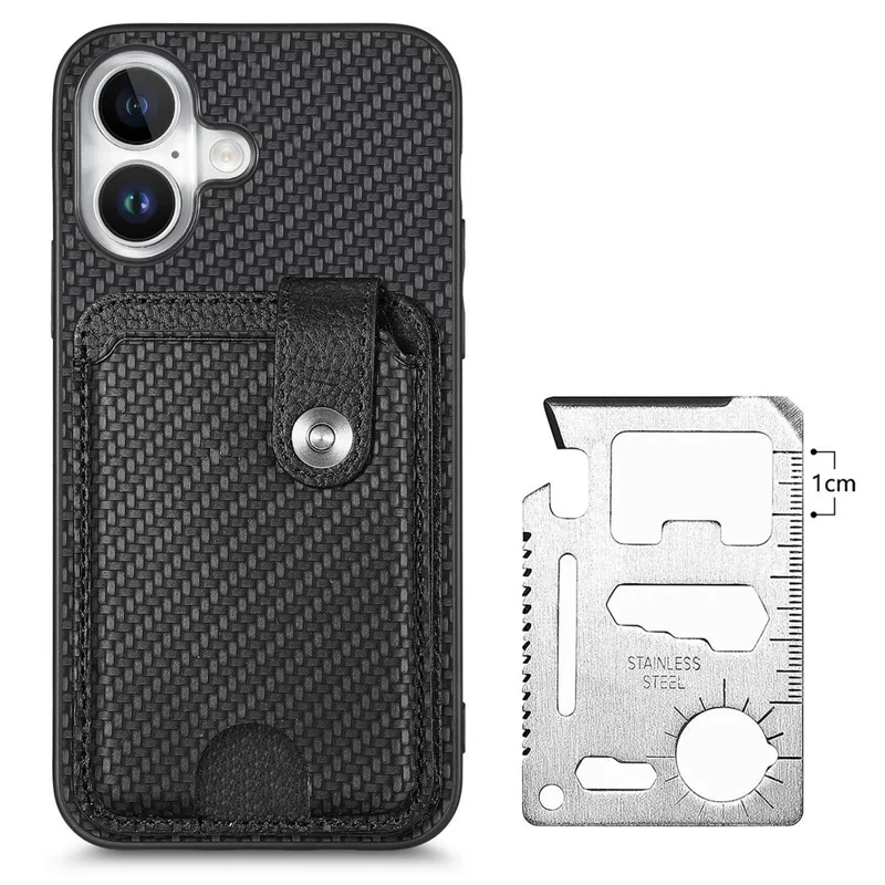 For iPhone 17 Case Card Slots Kickstand Phone Back Cover with Card Tool - Black