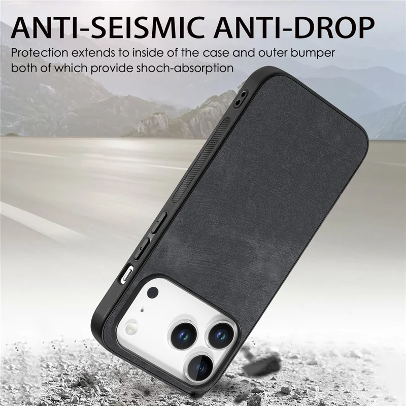 For iPhone 17 Pro Max Case Shockproof Slim Retro Leather Phone Back Cover - Black