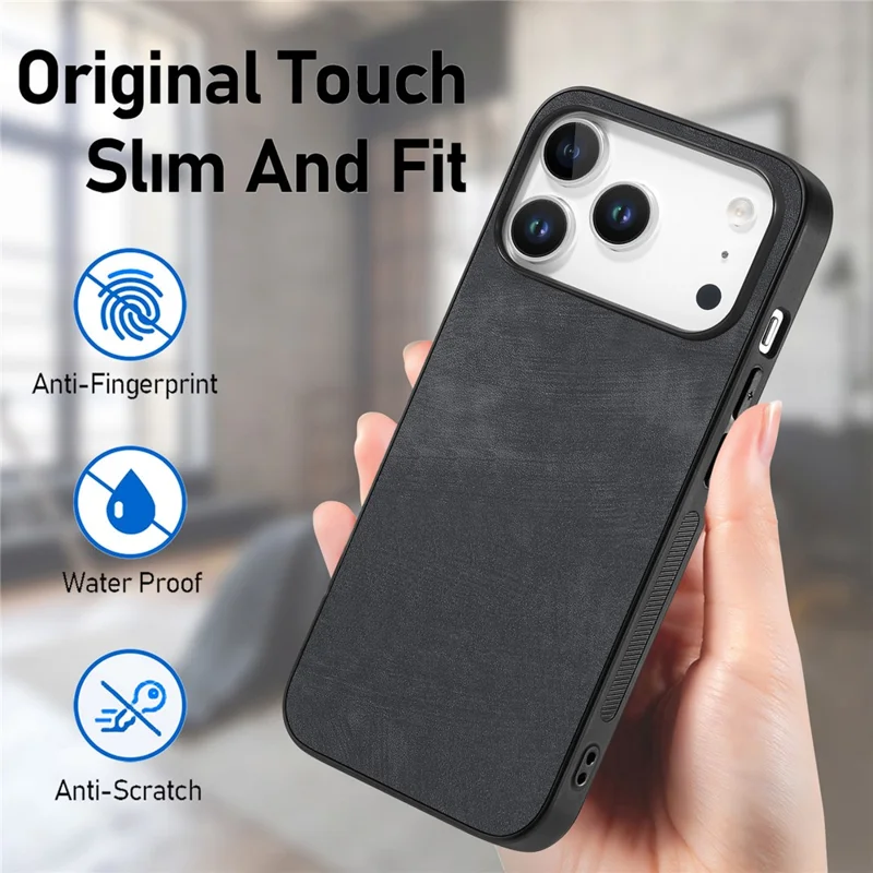 For iPhone 17 Pro Max Case Shockproof Slim Retro Leather Phone Back Cover - Black